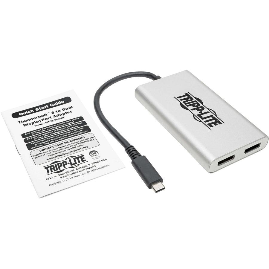 Tripp Lite Mtb3-002-Dp Dual-Monitor Thunderbolt 3 To Displayport Adapter - 4K/5K @ 60 Hz, M/2Xf, 4:4:4, Silver