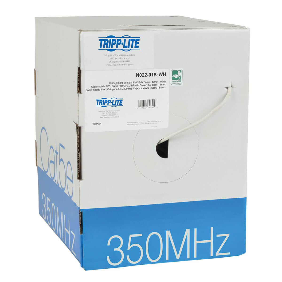 Tripp Lite N022-01K-Wh Cat5E 350 Mhz Solid Core (Utp) Pvc Bulk Ethernet Cable - White, 1000 Ft. (304.8 M), Taa
