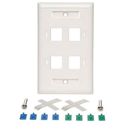 Tripp Lite N042-001-04-Wh 4-Port Keystone Faceplate, Single Gang, Id Labels, White, Taa