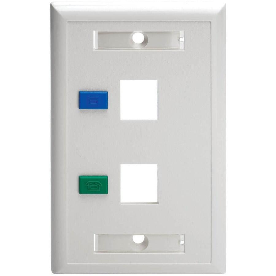 Tripp Lite N042-001-Wh 2-Port Keystone Faceplate, Single Gang, Id Labels, White, Taa