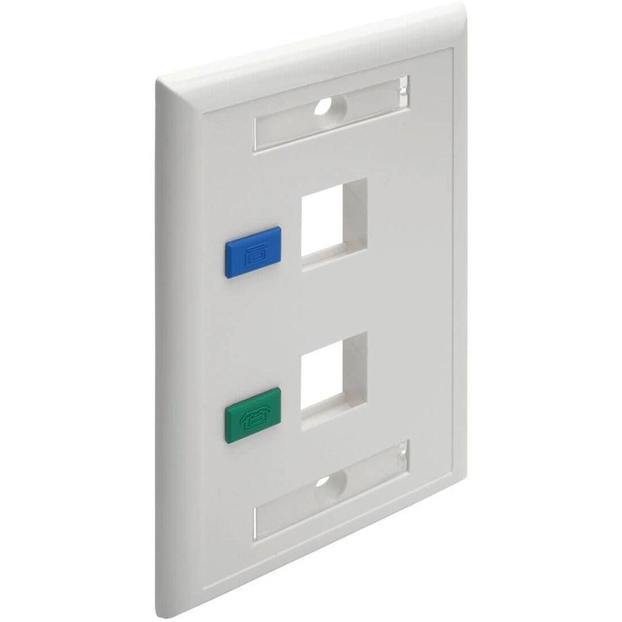 Tripp Lite N042-001-Wh 2-Port Keystone Faceplate, Single Gang, Id Labels, White, Taa