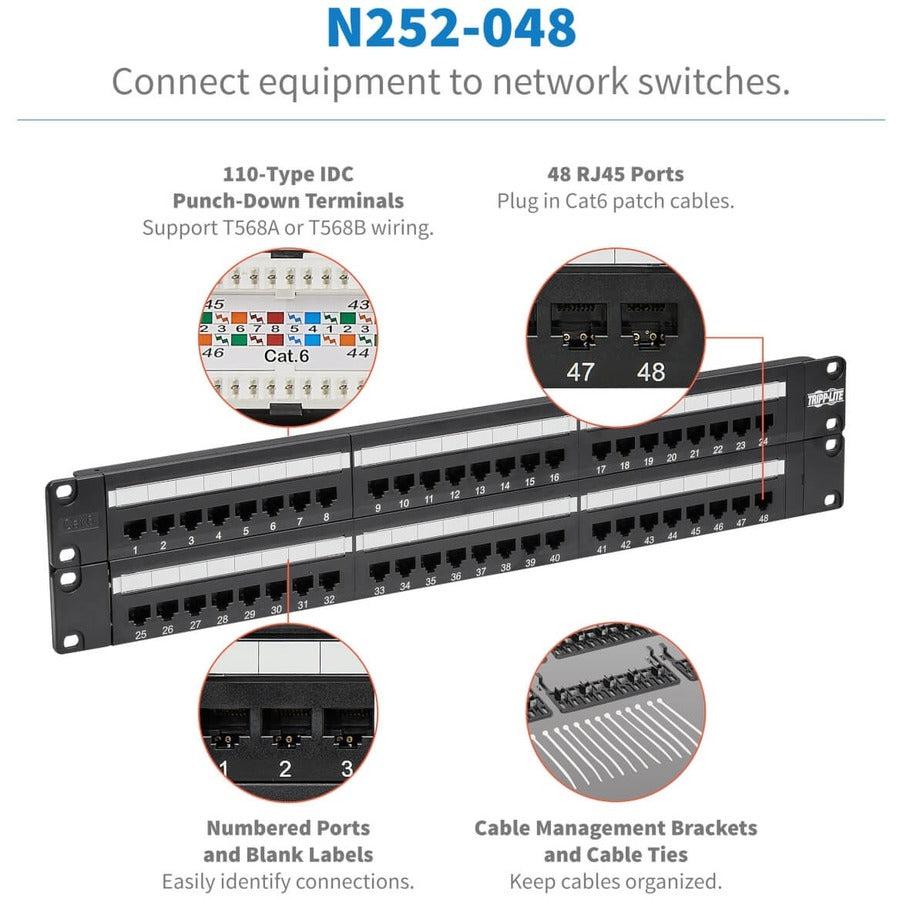 Tripp Lite N252-048 48-Port 2U Rack-Mount Cat6/Cat5 110 Patch Panel, 568B, Rj45 Ethernet, Taa