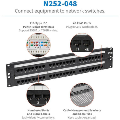 Tripp Lite N252-048 48-Port 2U Rack-Mount Cat6/Cat5 110 Patch Panel, 568B, Rj45 Ethernet, Taa