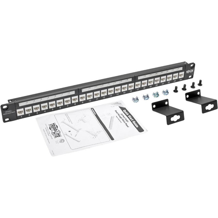 Tripp Lite N254-024-6Ad 24-Port 1U Rack-Mount Cat6A Feedthrough Patch Panel With 90-Degree Down-Angled Ports, Rj45 Ethernet, Taa