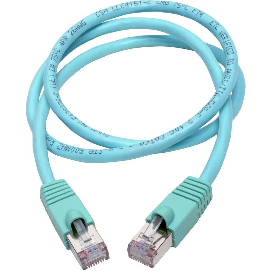 Tripp Lite N262-003-Aq Cat6A 10G-Certified Snagless Shielded Stp Ethernet Cable (Rj45 M/M), Poe, Aqua, 3 Ft. (0.91 M)