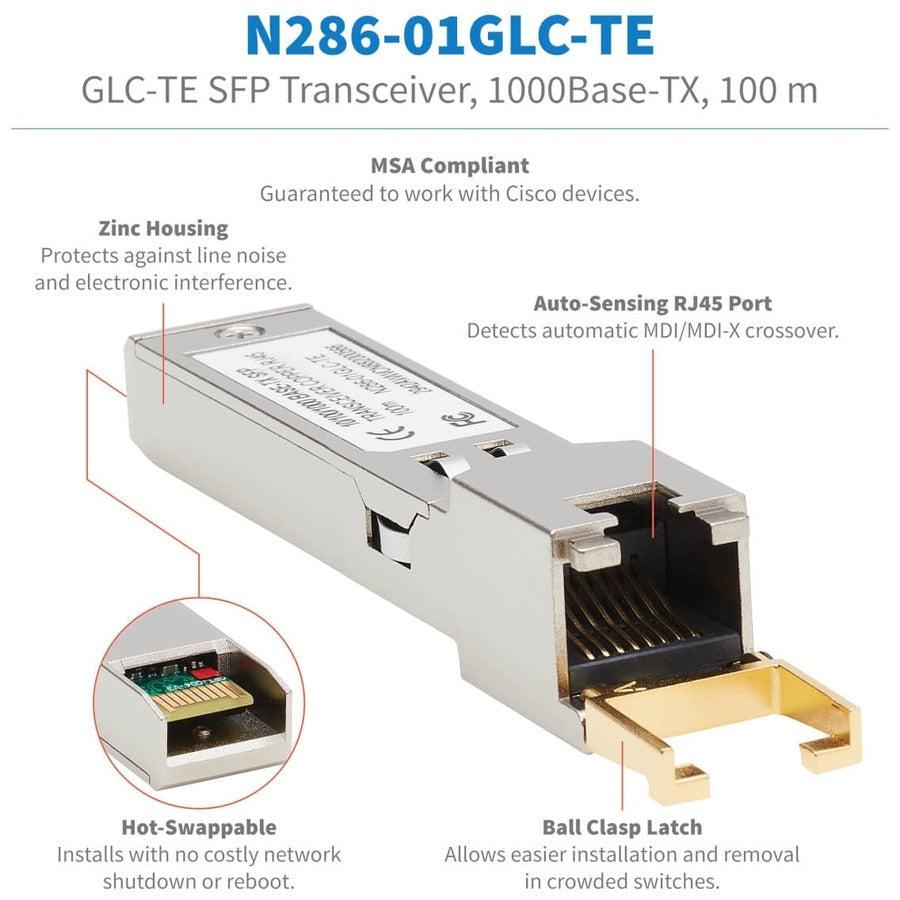 Tripp Lite N286-01Glc-Te Cisco-Compatible Glc-Te Sfp Transceiver - 10/100/1000Base-Tx, Copper, Rj45, Cat6, 328.08 Ft. (100 M)