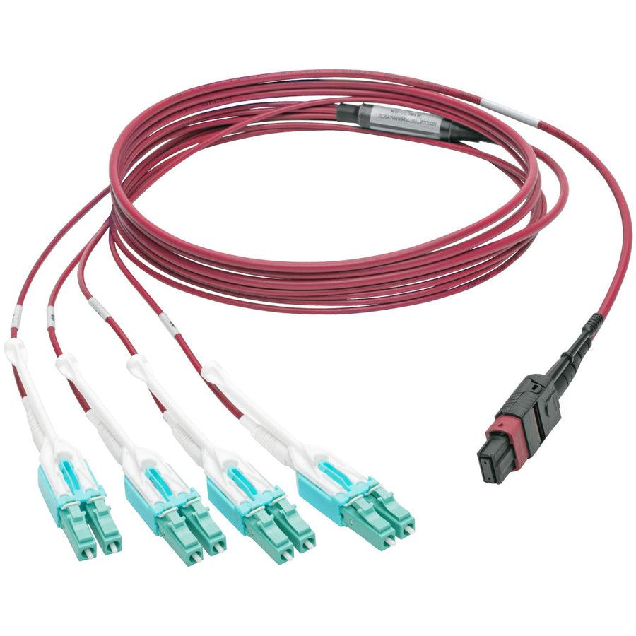 Tripp Lite N845-01M-8L-Mg 40G Mtp/Mpo To 4Xlc Fan-Out Om4 Plenum-Rated Fiber Optic Cable, 40Gbase-Sr4, Push/Pull Tabs, Magenta, 1 M