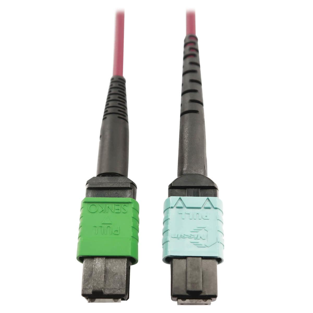 Tripp Lite N846D-01M-16Cmg 400G Multimode 50/125 Om4 Plenum Fiber Optic Cable, 16F Mtp/Mpo-Apc To 24F Mtp/Mpo-Upc (F/F), Magenta, 1 M