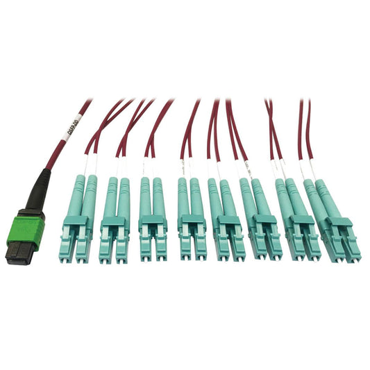 Tripp Lite N846D-01M-16Emg 400G Multimode 50/125 Om4 Plenum Fiber Optic Breakout Cable, 16F Mtp/Mpo-Apc To (X4) Lc Duplex (F/M), Magenta, 1 M