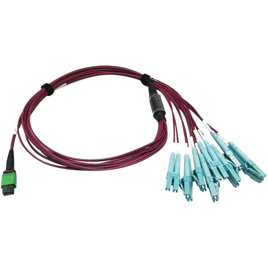 Tripp Lite N846D-01M-16Emg 400G Multimode 50/125 Om4 Plenum Fiber Optic Breakout Cable, 16F Mtp/Mpo-Apc To (X4) Lc Duplex (F/M), Magenta, 1 M