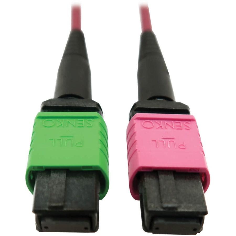 Tripp Lite N846D-05M-16Bmg 400G Multimode 50/125 Om4 Plenum Fiber Optic Cable, 16F Mtp/Mpo-Apc To Mtp/Mpo-Upc (F/F), Magenta, 5 M