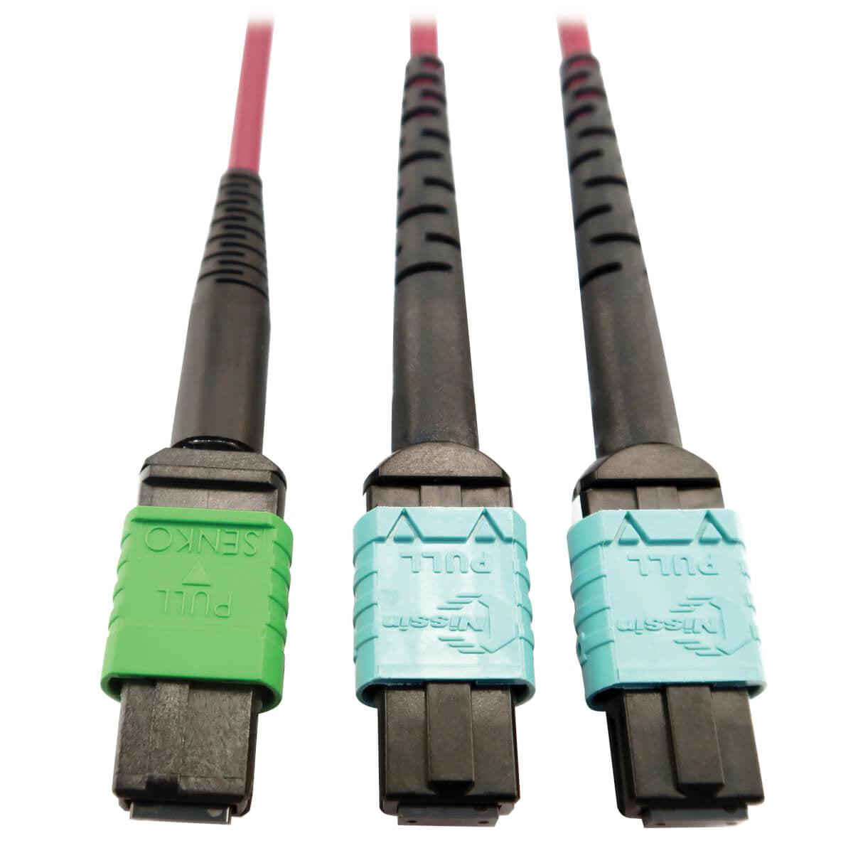 Tripp Lite N846D-05M-16Dmg 400G Multimode 50/125 Om4 Plenum Fiber Optic Cable, 16F Mtp/Mpo-Apc To (X2) 12F Mtp/Mpo-Upc (F/F), Magenta, 5 M