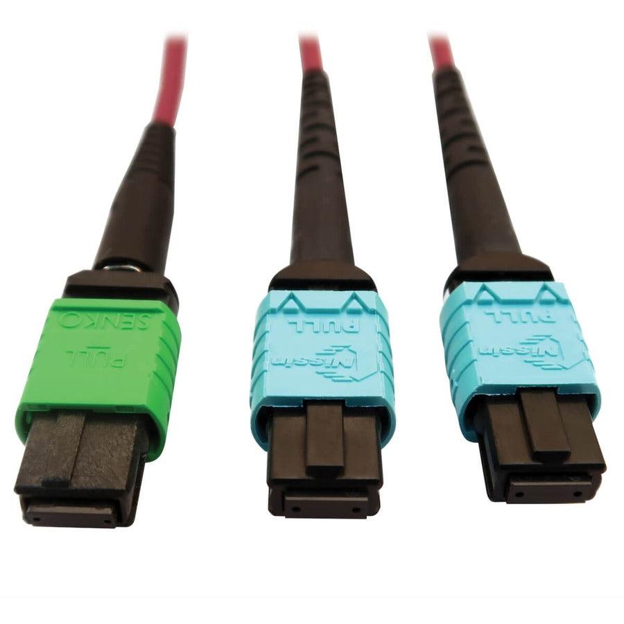 Tripp Lite N846D-05M-16Dmg 400G Multimode 50/125 Om4 Plenum Fiber Optic Cable, 16F Mtp/Mpo-Apc To (X2) 12F Mtp/Mpo-Upc (F/F), Magenta, 5 M