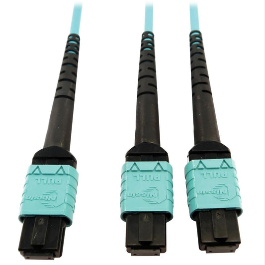 Tripp Lite N846D-05M-24Baq 400G Multimode 50/125 Om4 Plenum Fiber Optic Cable, 24F Mtp/Mpo-Pc To (X2) 12F Mtp/Mpo-Pc (F/F), Aqua, 5 M