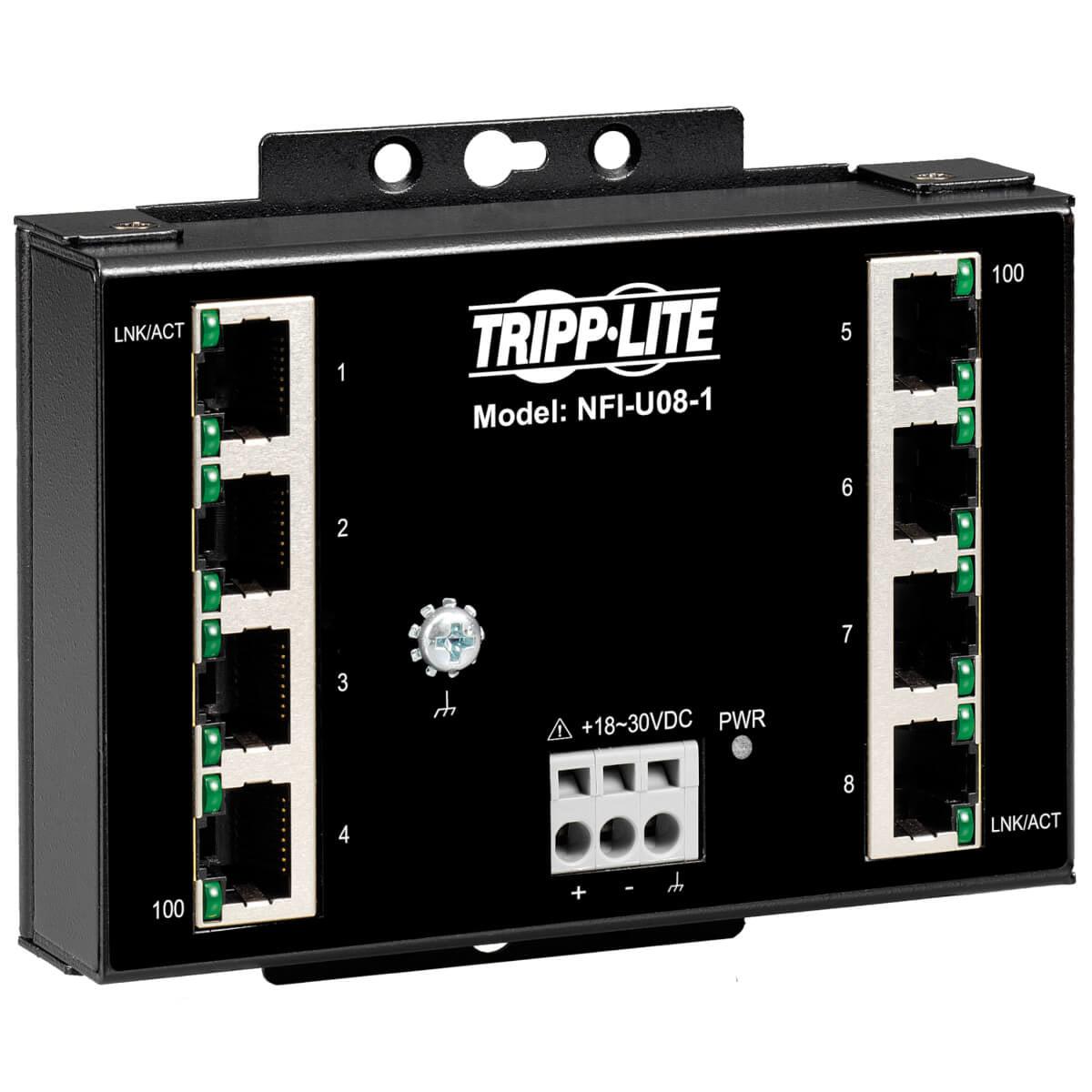 Tripp Lite Nfi-U08-1 8-Port Unmanaged Industrial Ethernet Switch - 10/100 Mbps, Ruggedized, -40° To 75°C, Din/Wall Mount