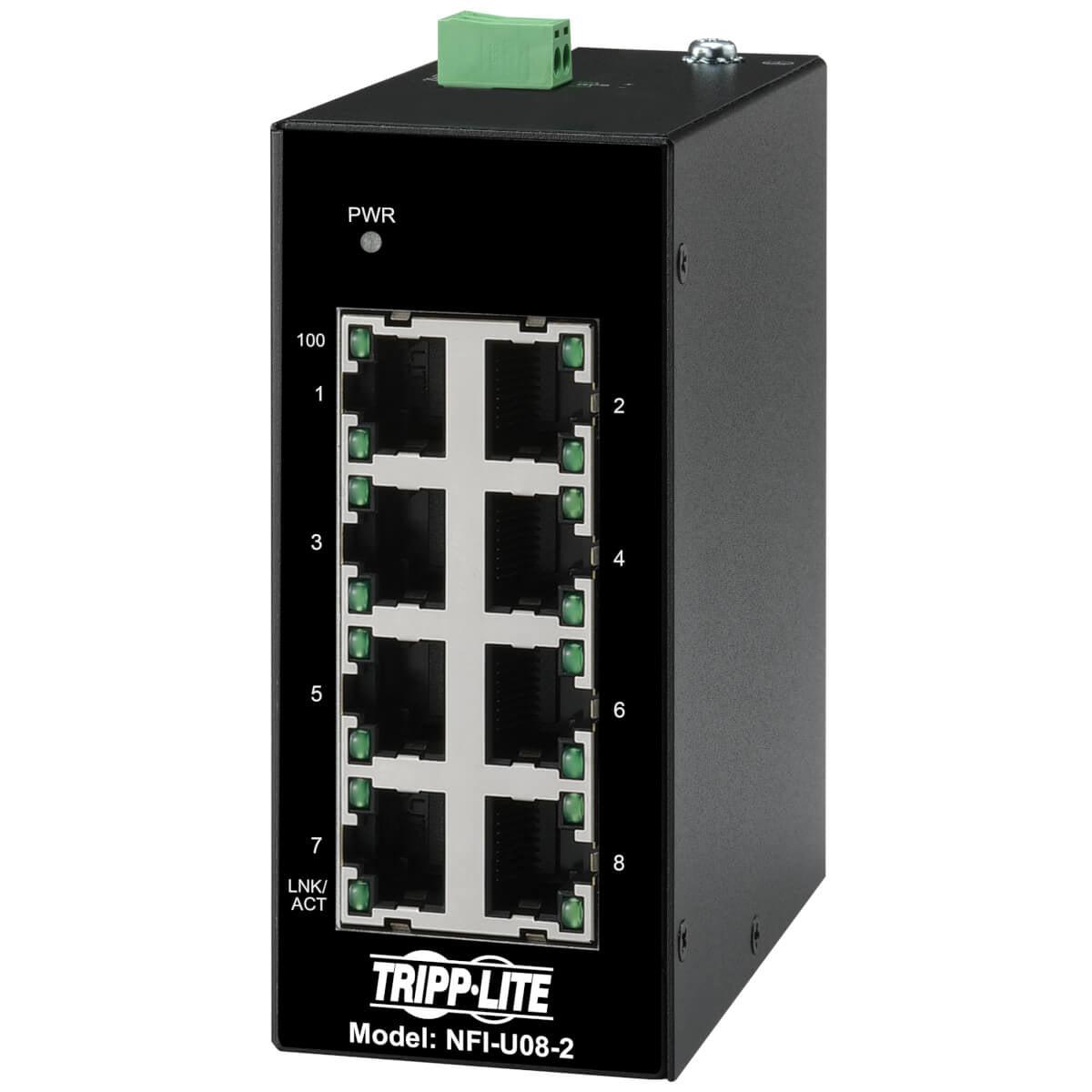 Tripp Lite Nfi-U08-2 8-Port Unmanaged Industrial Ethernet Switch - 10/100 Mbps, Ruggedized, -40° To 75°C, Din Mount