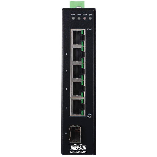 Tripp Lite Ngi-M05-C1 5-Port Managed Industrial Gigabit Ethernet Switch - 10/100/1000 Mbps, Gbe Sfp Slot, -40° To 75°C, Din Mount