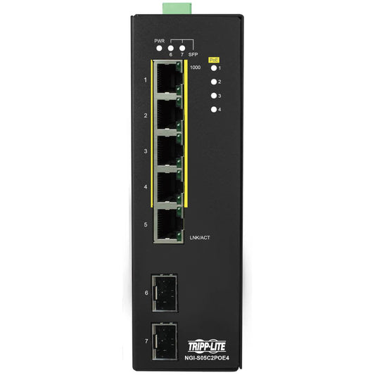 Tripp Lite Ngi-S05C2Poe4 5-Port Lite Managed Industrial Gigabit Ethernet Switch - 10/100/1000 Mbps, Poe+ 30W, 2 Gbe Sfp Slots, -10° To 60°C, Din Mount