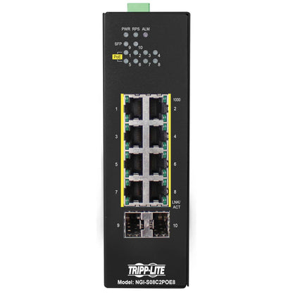 Tripp Lite Ngi-S08C2Poe8 8-Port Lite Managed Industrial Gigabit Ethernet Switch - 10/100/1000 Mbps, Poe+ 30W, 2 Gbe Sfp Slots, -10° To 60°C, Din Mount