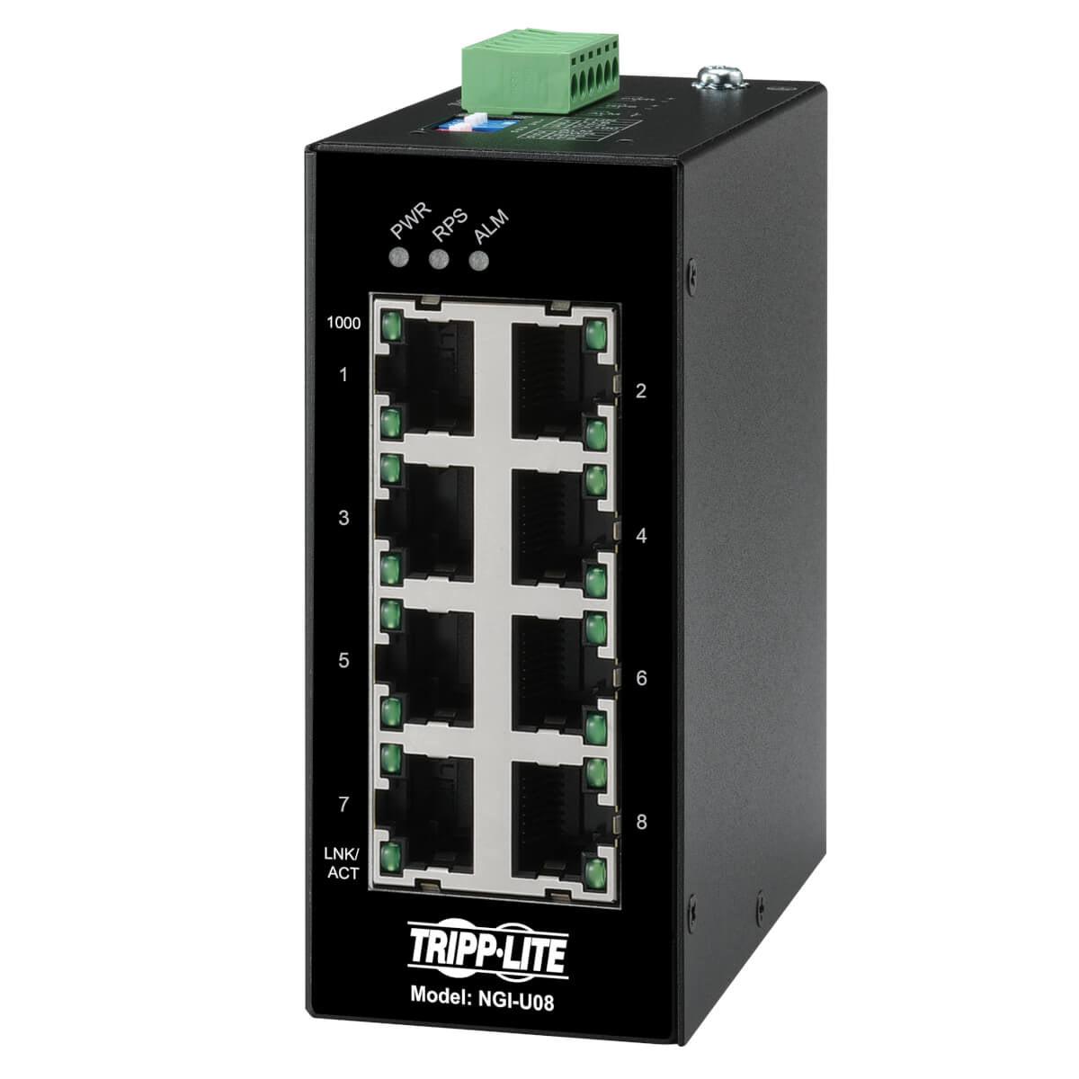 Tripp Lite Ngi-U08 8-Port Unmanaged Industrial Gigabit Ethernet Switch - 10/100/1000 Mbps, Din Mount