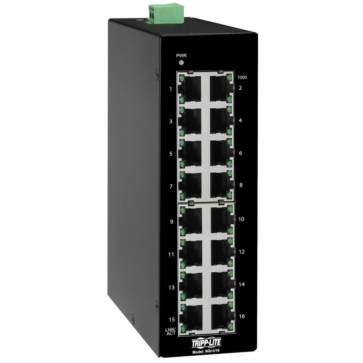 Tripp Lite Ngi-U16 16-Port Unmanaged Industrial Gigabit Ethernet Switch - 10/100/1000 Mbps, Din Mount