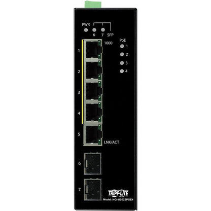 Tripp Lite Ngi-U05C2Poe4 5-Port Unmanaged Industrial Gigabit Ethernet Switch - 10/100/1000 Mbps, Poe+ 30W, -10° To 60°C, 2 Gbe Sfp Slots, Din Mount