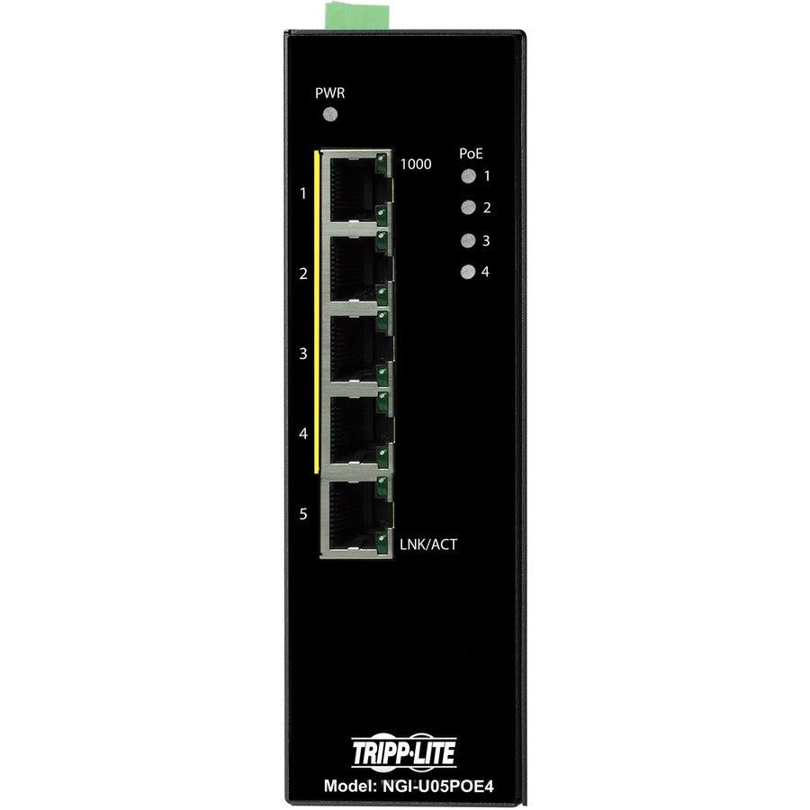 Tripp Lite Ngi-U05Poe4 5-Port Unmanaged Industrial Gigabit Ethernet Switch - 10/100/1000 Mbps, Poe+ 30W, -10° To 60°C, Din Mount