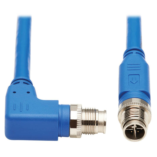 Tripp Lite Nm12-6A3-01M-Bl M12 X-Code Cat6A 10G F/Utp Cmr-Lp Shielded Ethernet Cable (Right-Angle M/M), Ip68, Poe, Blue, 1 M (3.3 Ft.)