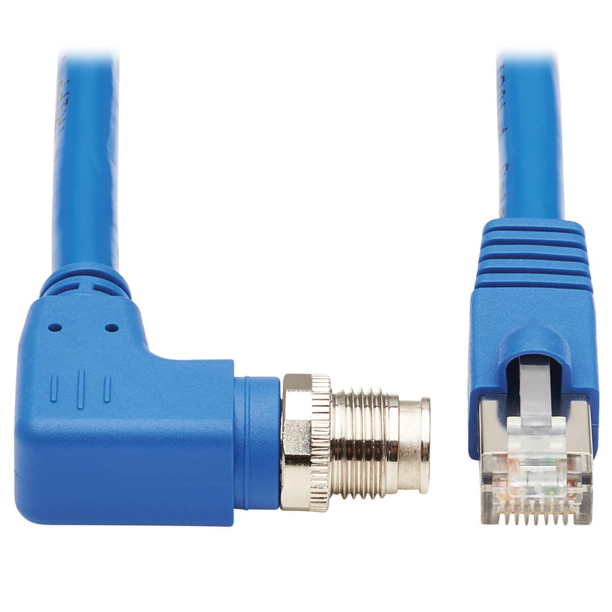 Tripp Lite Nm12-6A4-01M-Bl M12 X-Code Cat6A 10G F/Utp Cmr-Lp Shielded Ethernet Cable (Right-Angle M12 M/Rj45 M), Ip68, Poe, Blue, 1 M (3.3 Ft.)