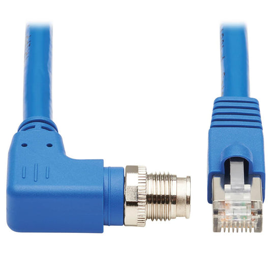 Tripp Lite Nm12-6A4-01M-Bl M12 X-Code Cat6A 10G F/Utp Cmr-Lp Shielded Ethernet Cable (Right-Angle M12 M/Rj45 M), Ip68, Poe, Blue, 1 M (3.3 Ft.)