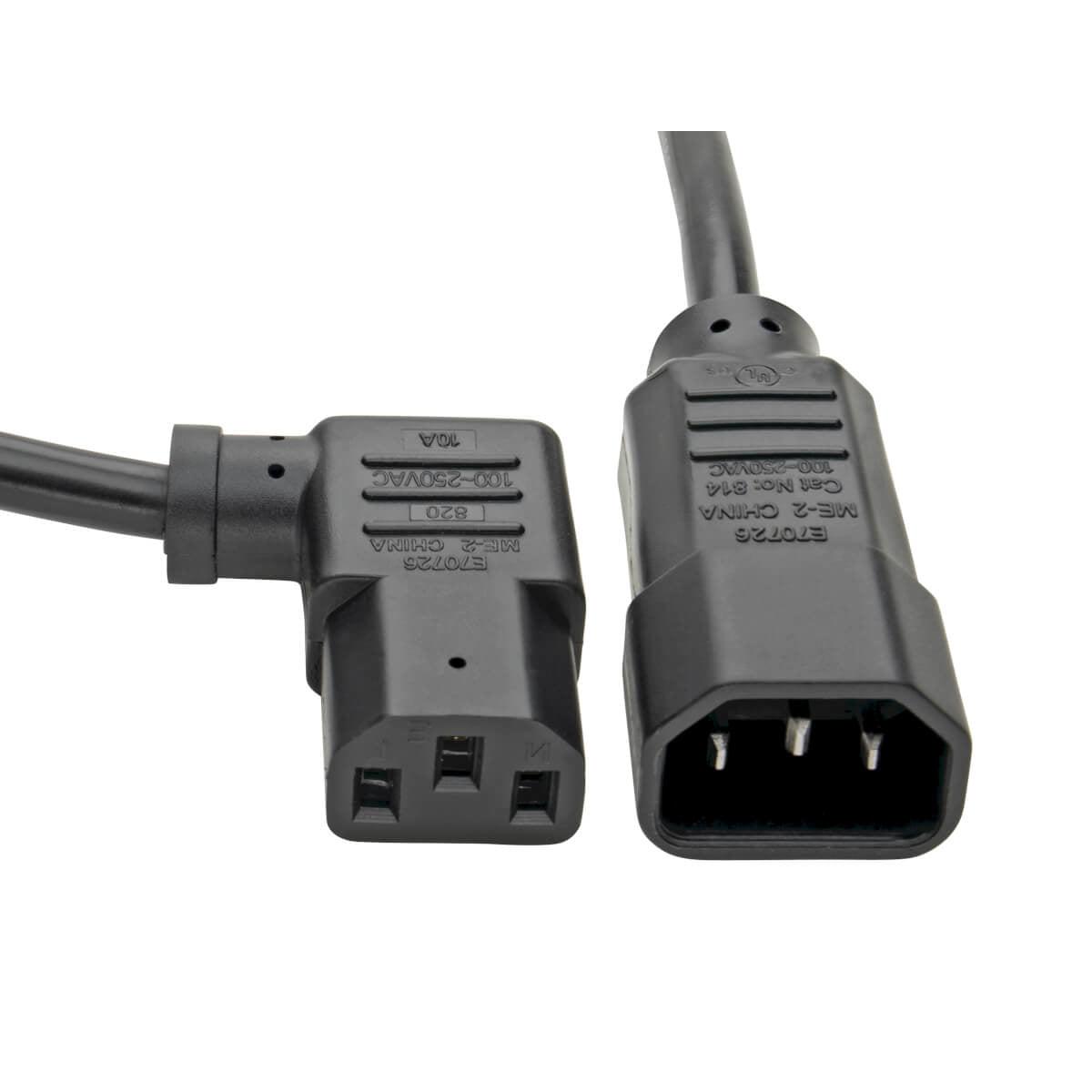 Tripp Lite P004-002-13Ra Power Extension Cord, Right-Angle C13 To C14 Pdu Style - 10A, 250V, 18 Awg, 2 Ft. (0.61 M), Black