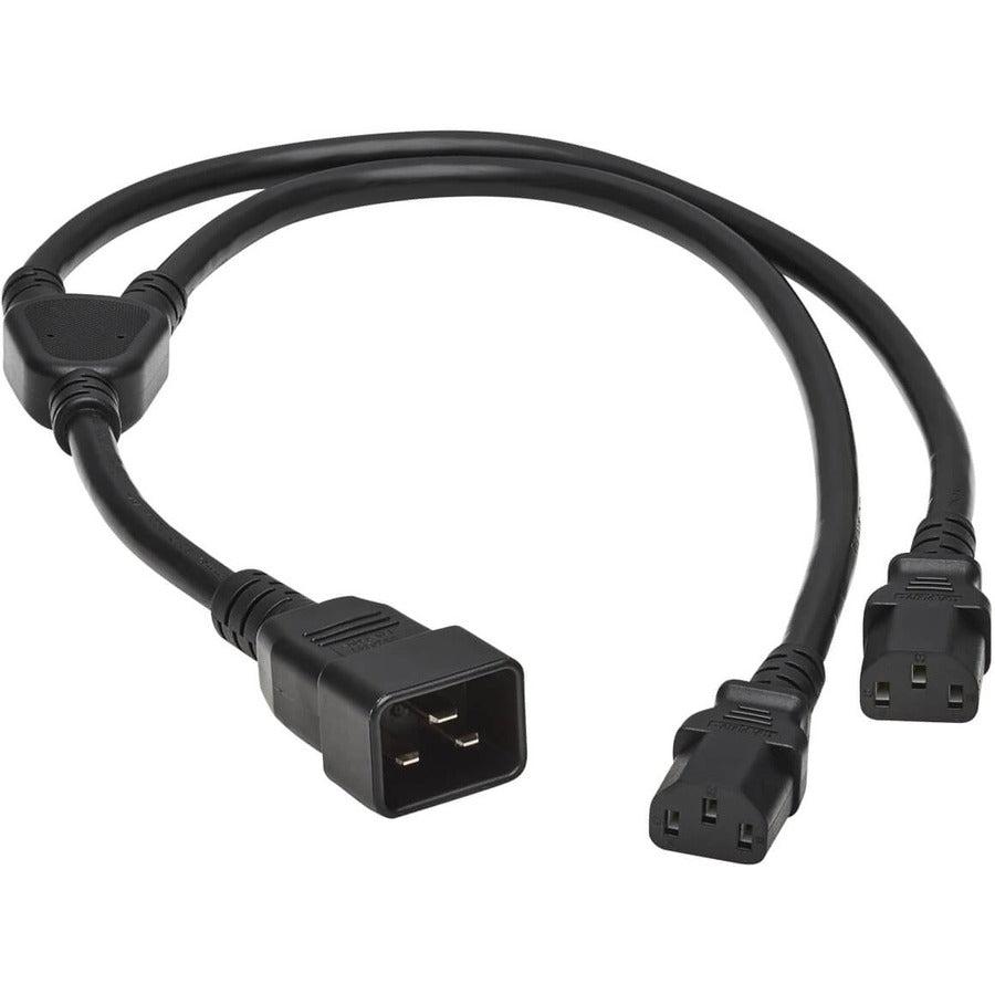 Tripp Lite P032-002-2C13 Splitter Cable, Heavy-Duty, C20 To 2X C13 - 15A, 100-250V, 14 Awg, 2 Ft. (0.61 M), Black