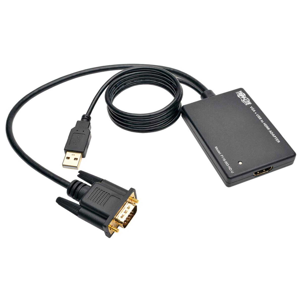 Tripp Lite P116-003-Hd-U Vga To Hdmi Active Adapter Cable With Audio And Usb Power (M/F), 1080P, 6 In. (15.2 Cm)