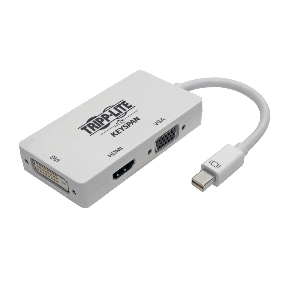 Tripp Lite P137-06N-Hdv4K6 Keyspan Mini Displayport To Vga/Dvi/Hdmi All-In-One Video Converter Adapter, 4K 60 Hz Hdmi, Dp 1.2, White, 6 In.