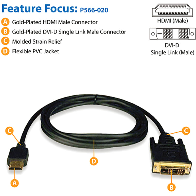 Tripp Lite P566-020 Hdmi To Dvi Adapter Cable (M/M), 20 Ft. (6.1 M)