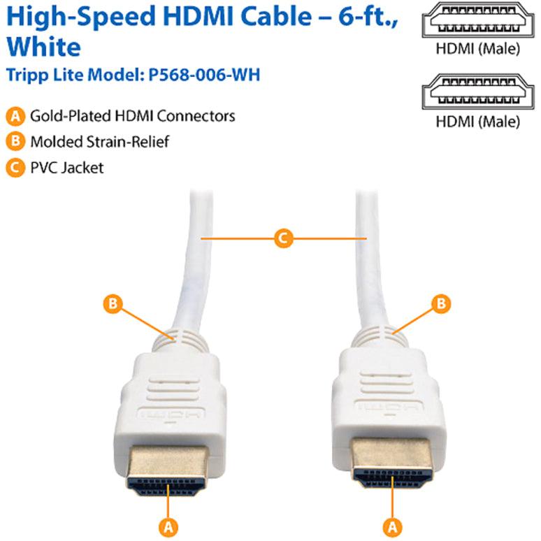 Tripp Lite P568-006-Wh High-Speed Hdmi Cable (M/M) - 4K, Gripping Connectors, White, 6 Ft. (1.8 M)