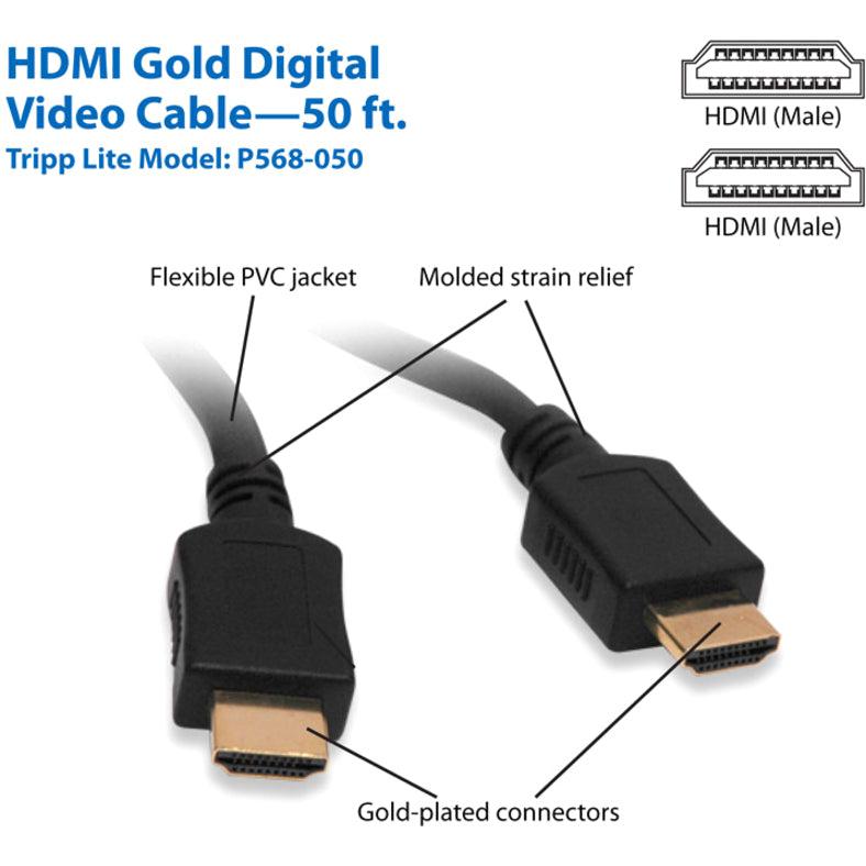 Tripp Lite P568-050 Standard-Speed Hdmi Cable, Digital Video With Audio (M/M), Black, 50 Ft. (15.24 M)