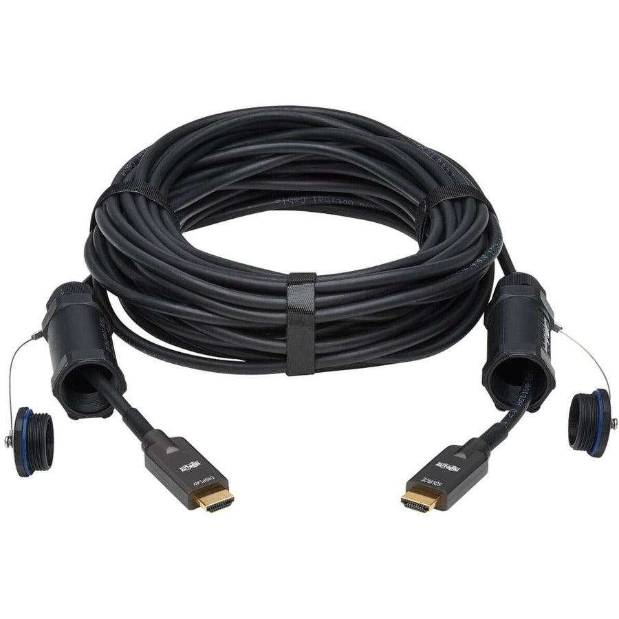 Tripp Lite P568Fa-30M-W High-Speed Armored Hdmi Fiber Active Optical Cable (Aoc) With Hooded Connectors - 4K @ 60 Hz, Hdr, Ip68, M/M, Black, 30 M