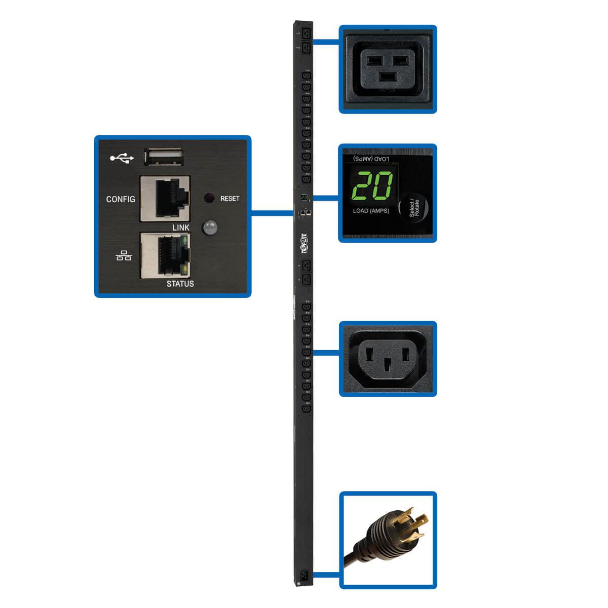 Tripp Lite Pdumv20Hvnetlx 3.7Kw Single-Phase Switched Pdu - Lx Interface, 208/230V Outlets (20 C13 & 4 C19), C20/L6-20P, 0U, Taa