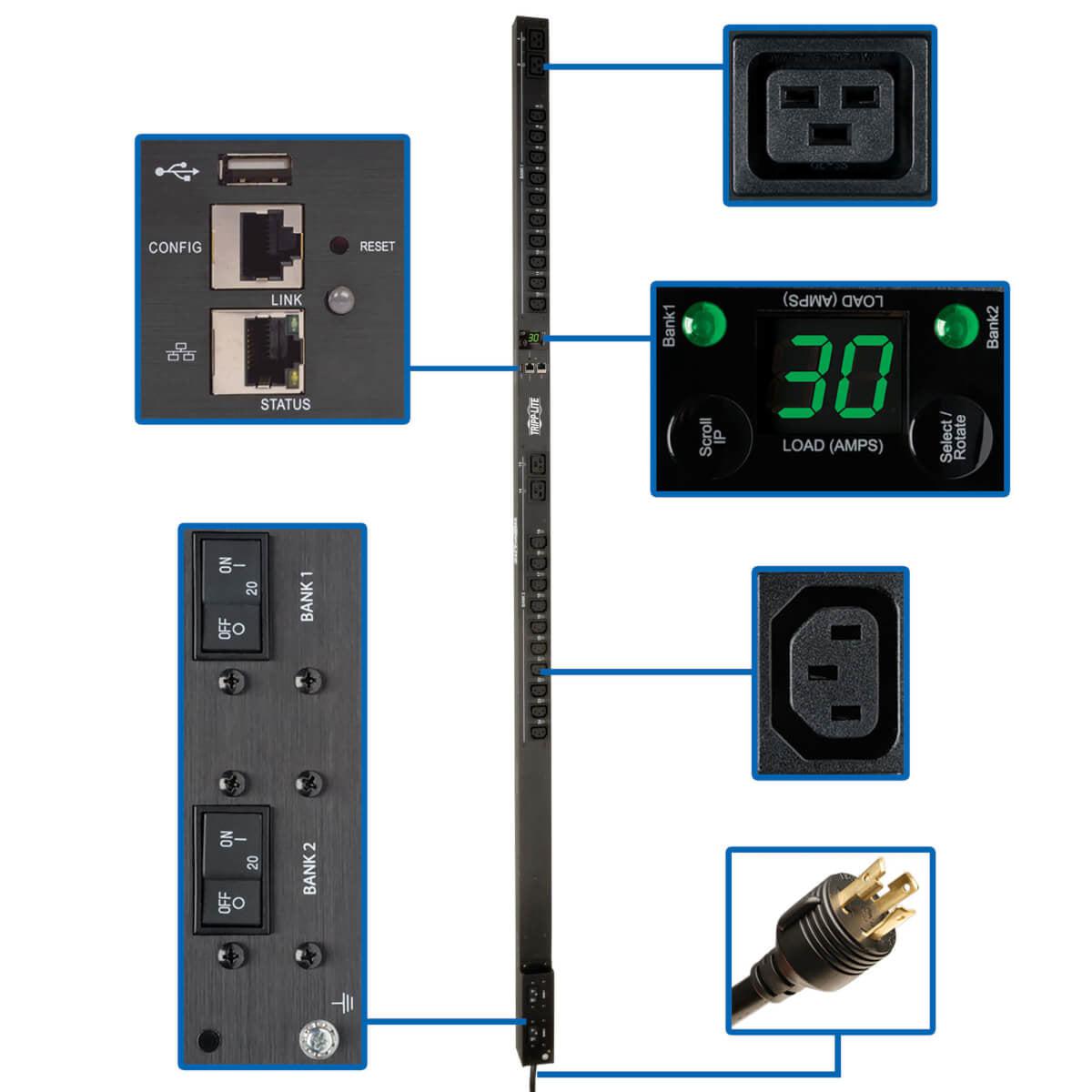 Tripp Lite Pdumv30Hvnetlx Power Distribution Unit (Pdu) 24 Ac Outlet(S) 0U Black