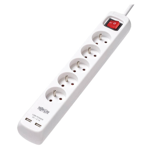 Tripp Lite Ps5F3Usb 5-Outlet Power Strip With Usb Charging - French Type E Outlets, 220-250V, 16A, 3 M Cord, Type E Plug, White