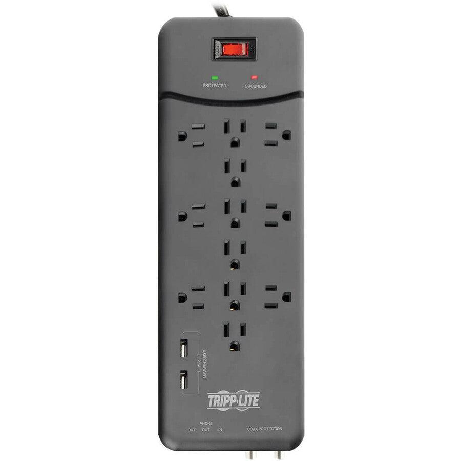 Tripp Lite Protect It! 12-Outlet Surge Protector - 8 Ft. Cord, 4320 Joules, Tel/Modem/Coax Protection, 2 Usb Ports, Black