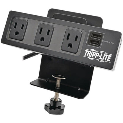 Tripp Lite Protect It! 3-Outlet Surge Protector With Desk Clamp, 10 Ft. Cord, 510 Joules, 2 Usb Charging Ports, Black Housing