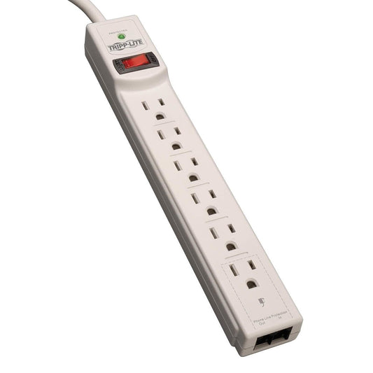 Tripp Lite Protect It! 6-Outlet Surge Protector, 8-Ft. Cord, 990 Joules, Tel/Modem Protection, Gray Housing