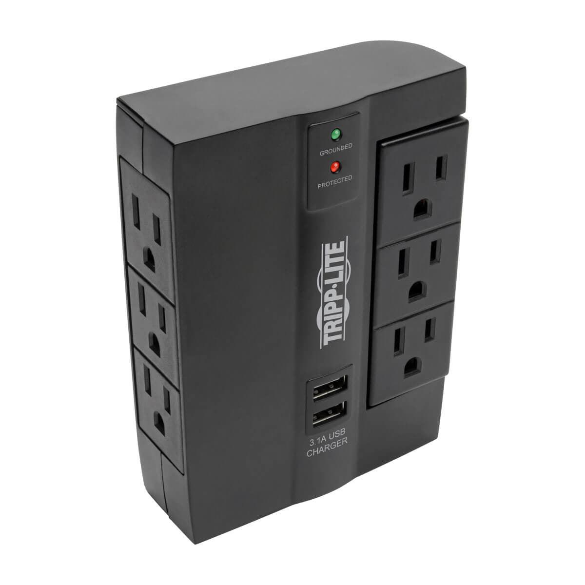 Tripp Lite Protect It! 6-Outlet Surge Protector With 3 Rotatable Outlets – Direct Plug-In, 1080 Joules, 2 Usb Ports