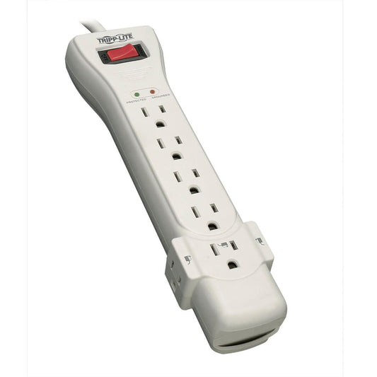 Tripp Lite Protect It! 7-Outlet Surge Protector, 7 Ft. Cord With Right-Angle Plug, 2160 Joules, Diagnostic Leds, Light Gray Housing