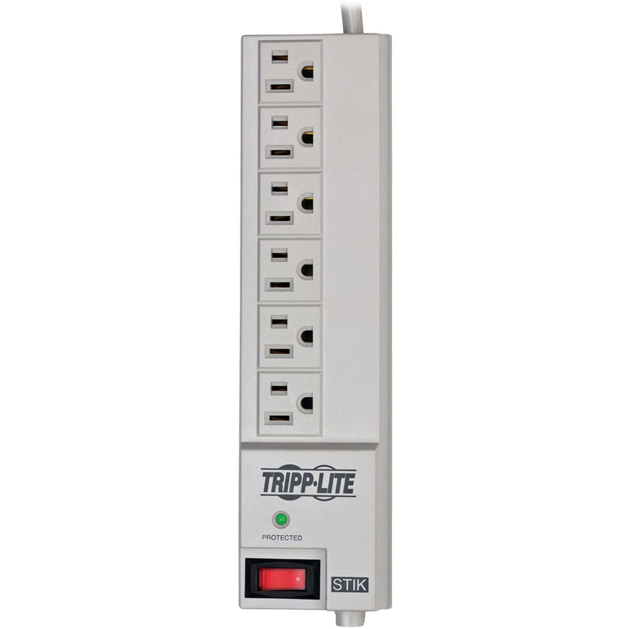 Tripp Lite Protect It! Surge Protector With 6 Right Angle Outlets, 6 Ft. Cord, 540 Joules, Diagnostic Led