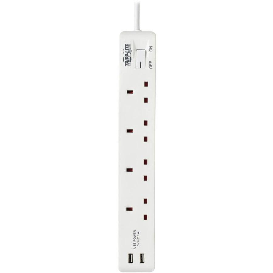 Tripp Lite Ps4B18Usbw 4-Outlet Power Strip With Usb-A Charging - Bs1363A Outlets, 220-250V, 13A, 1.8 M Cord, Bs1363A Plug, White