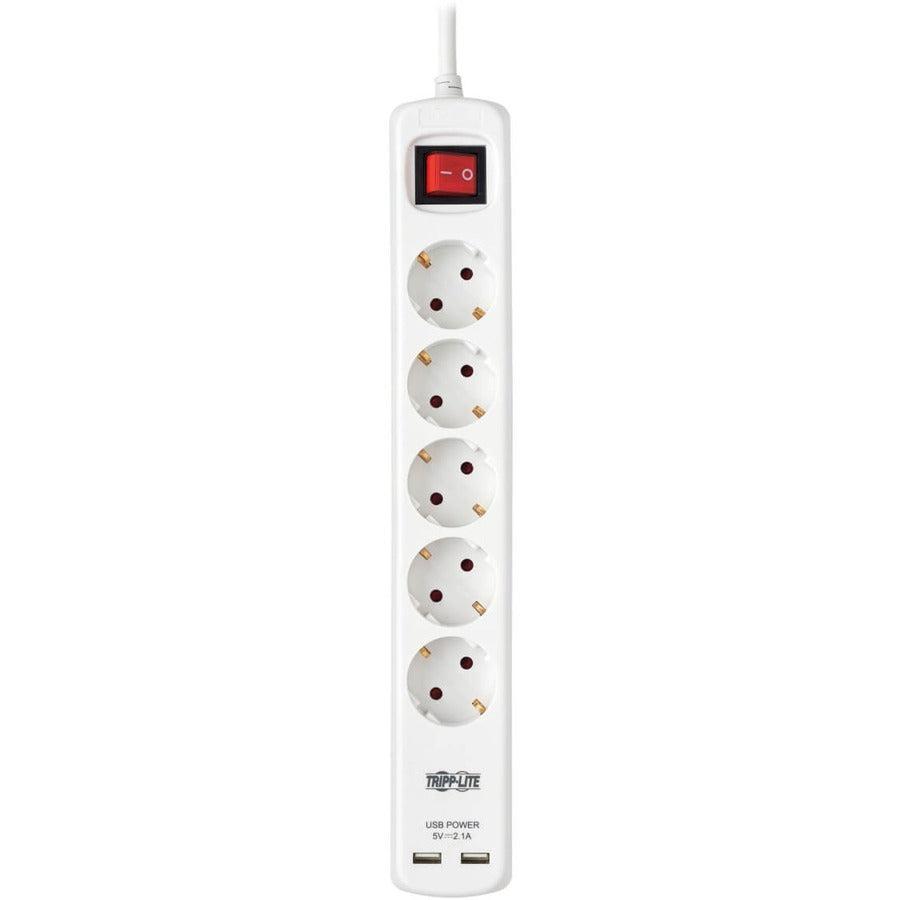 Tripp Lite 6-Outlet Surge Protector - French Type E Outlets, 220-250V AC,  16A, 1.8 m Cord, Type E Plug, White