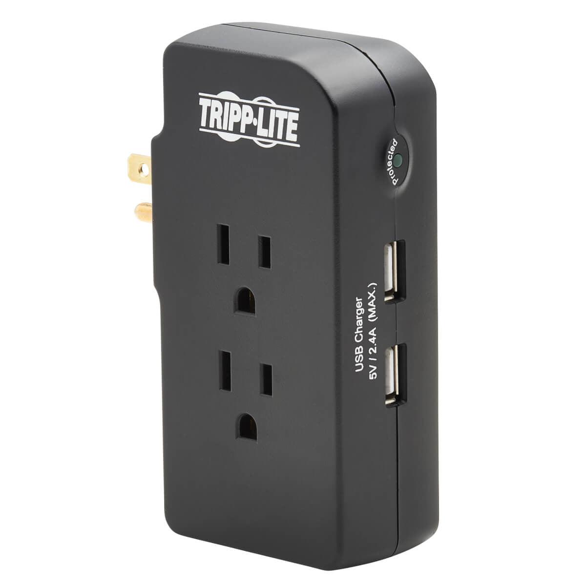 Tripp Lite Safe-It 3-Outlet Surge Protector - 2 Usb Ports, 5-15P Direct Plug-In, 1050 Joules, Antimicrobial Protection, Black